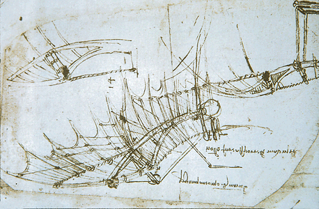 Boceto realizado por Leonardo, parte de un plan para volar con alas